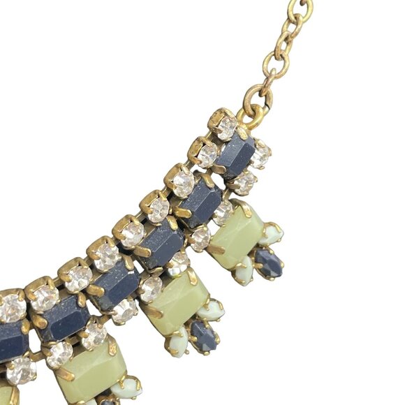 J. Crew Green Black Beaded Rhinestone Statement Bib Necklace Elegant Evening Pre - Picture 4 of 7